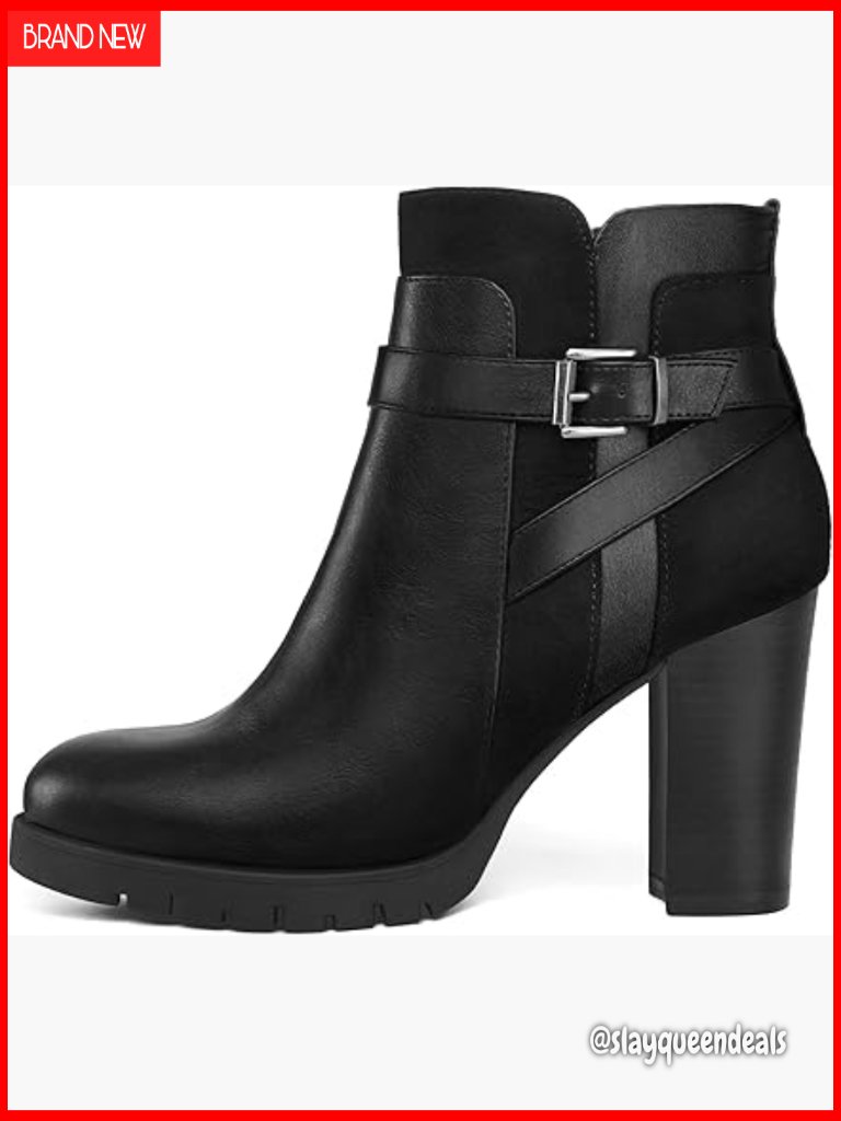 Women's Chunky Heel Ankle Boots With Side Zipper, Waterproof Pu Material